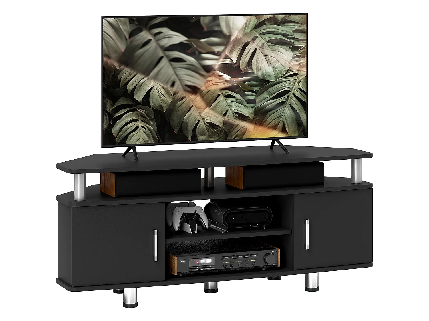 Zisaba Mika 120cm Black TV Unit for TVs up to 55 inches 2 Doors and Open Shelves