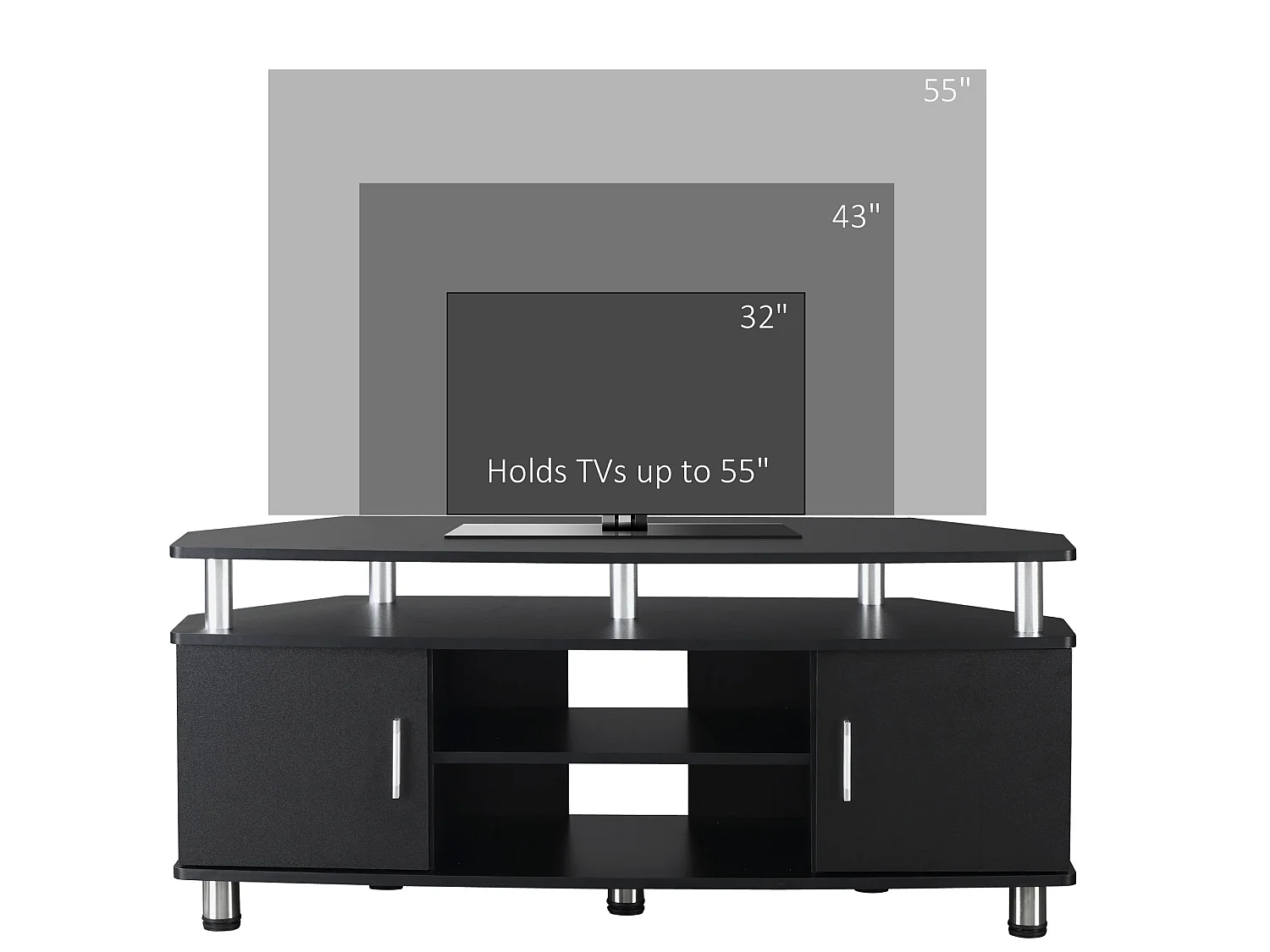 Zisaba Mika 120cm Black TV Unit for TVs up to 55 inches 2 Doors and Open Shelves