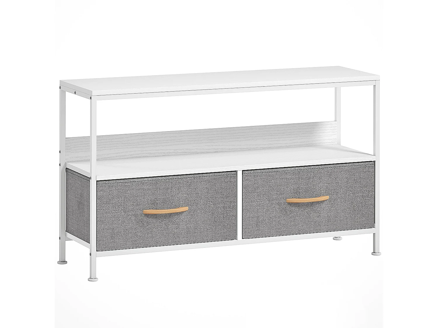 Avavale 98cm White and Light Grey TV Stand with 2 Foldable Fabric Drawers