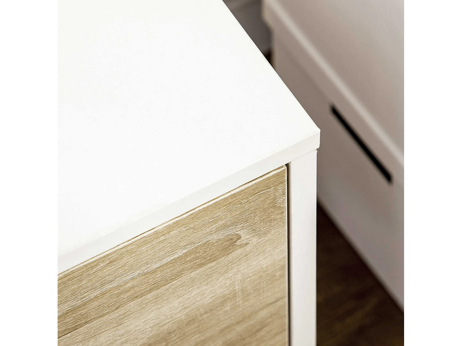 Reneba 110cm TV Console Natural Wood Effect and White Storage Drawers for TVs up to 50 Inches