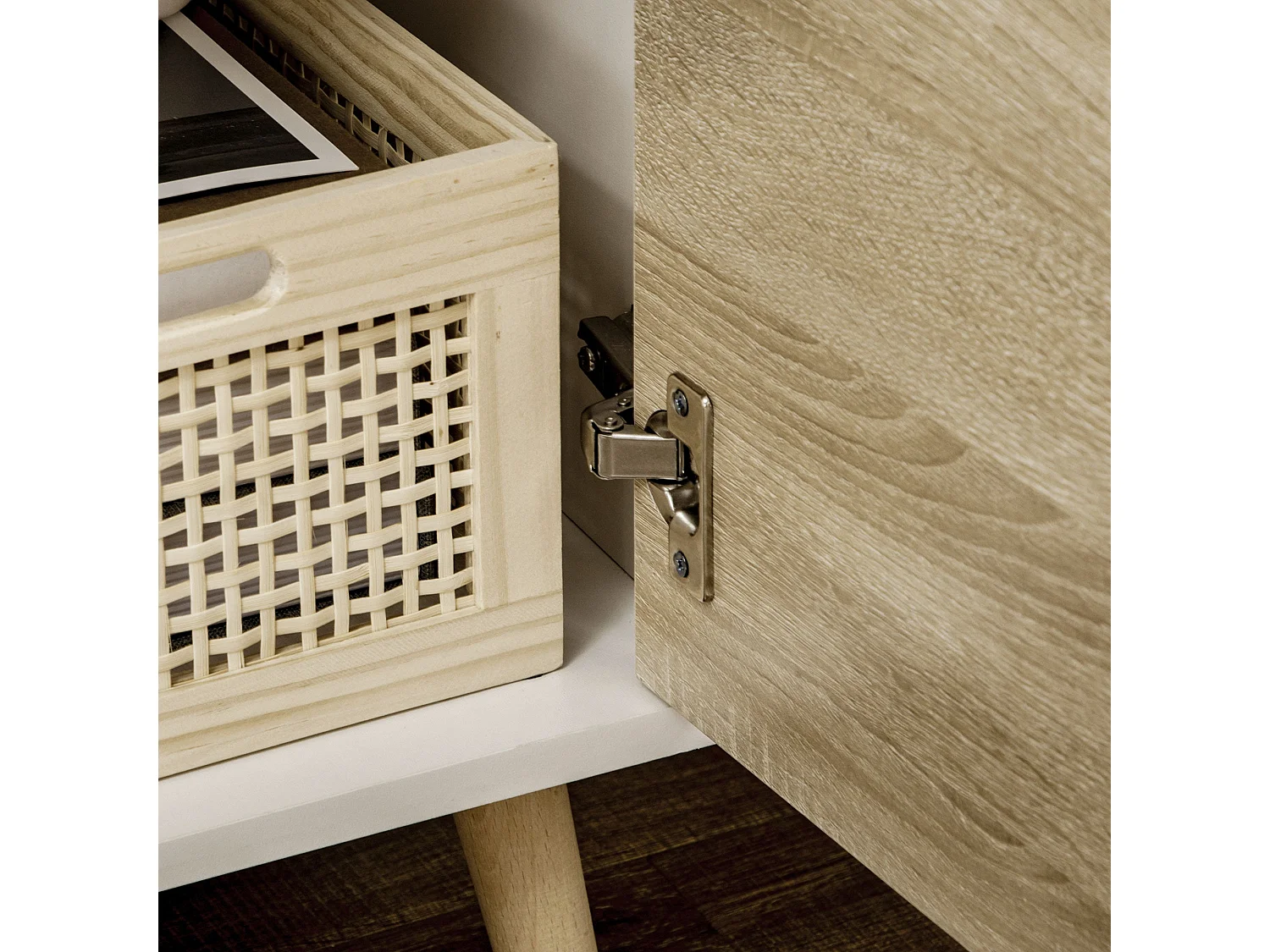Reneba 110cm TV Console Natural Wood Effect and White Storage Drawers for TVs up to 50 Inches
