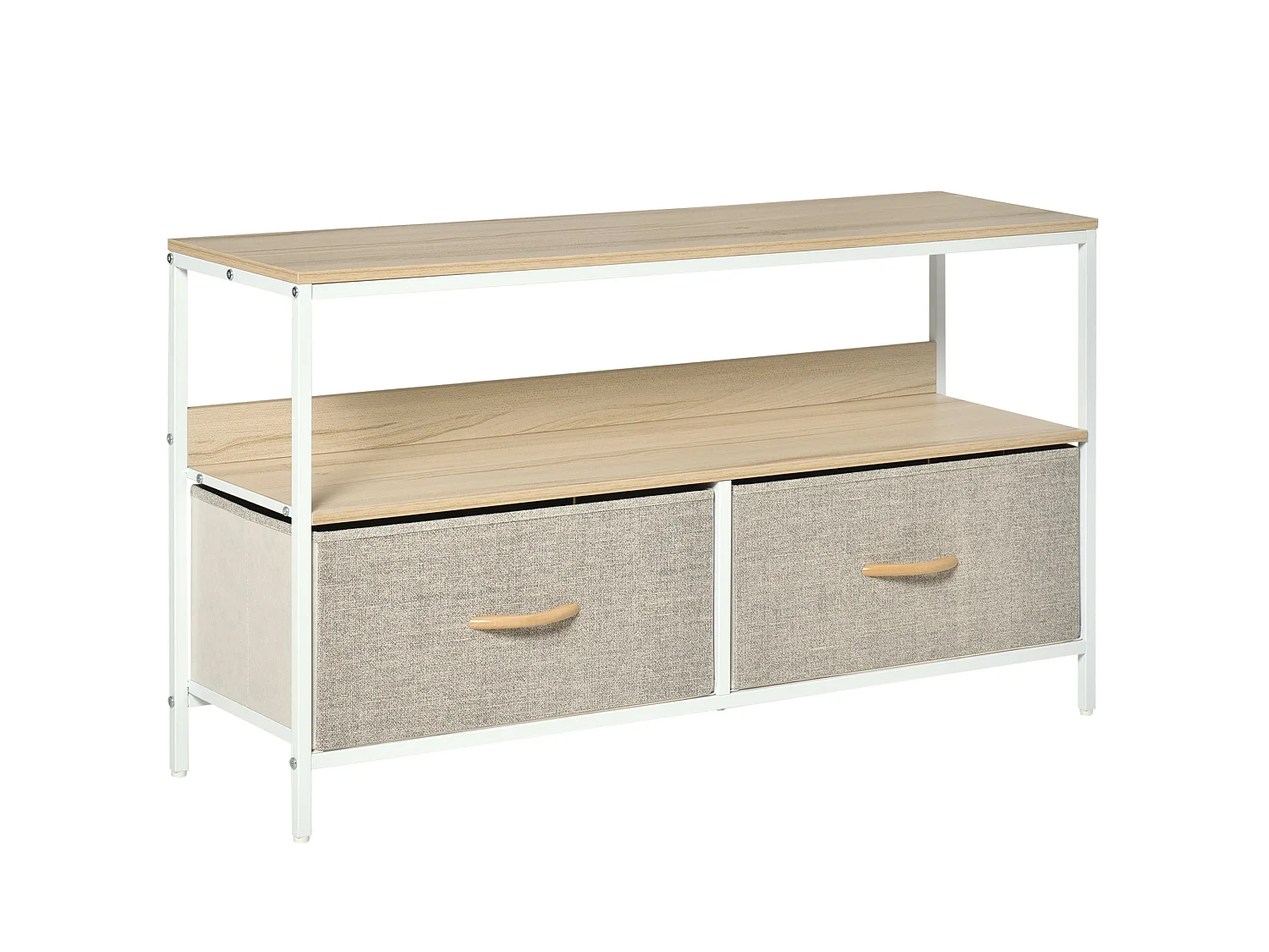 Elha 98cm TV Cabinet Maple and Light Grey 2 Fold Down Fabric Drawers