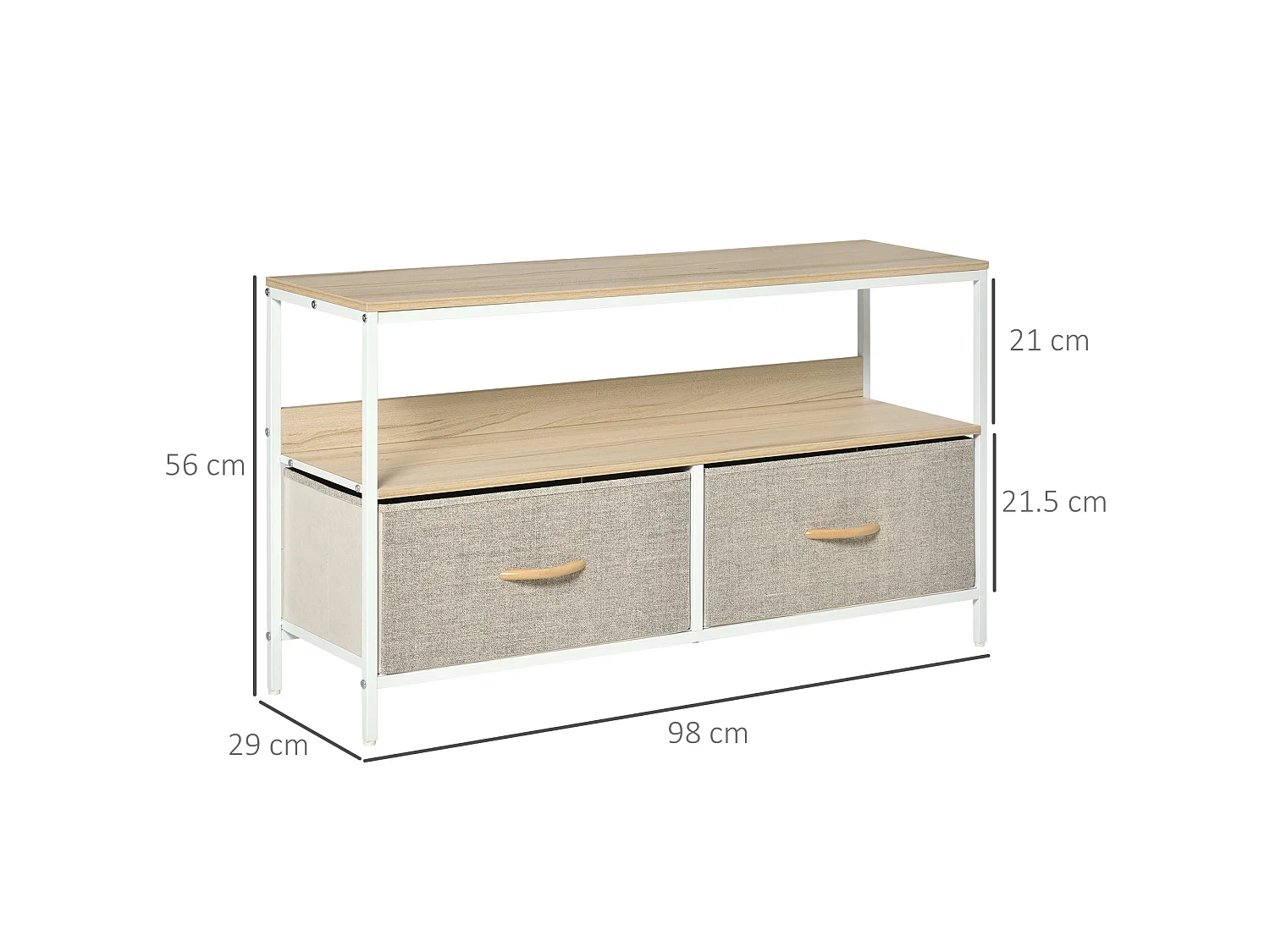 Elha 98cm TV Cabinet Maple and Light Grey 2 Fold Down Fabric Drawers