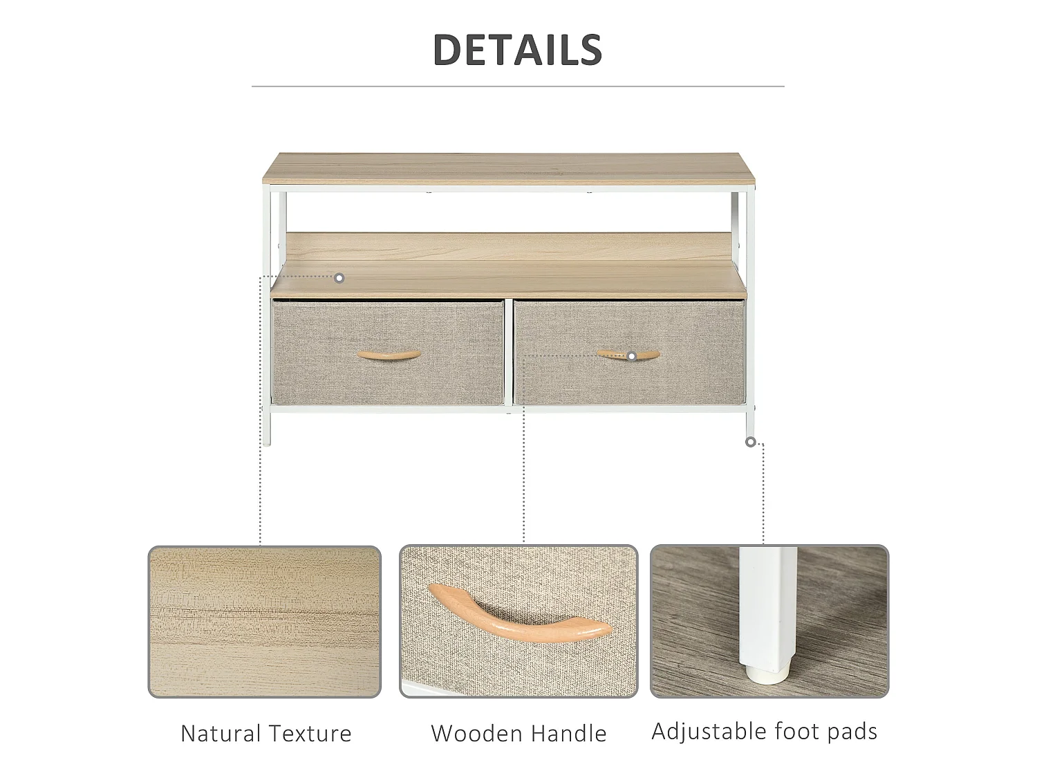 Elha 98cm TV Cabinet Maple and Light Grey 2 Fold Down Fabric Drawers