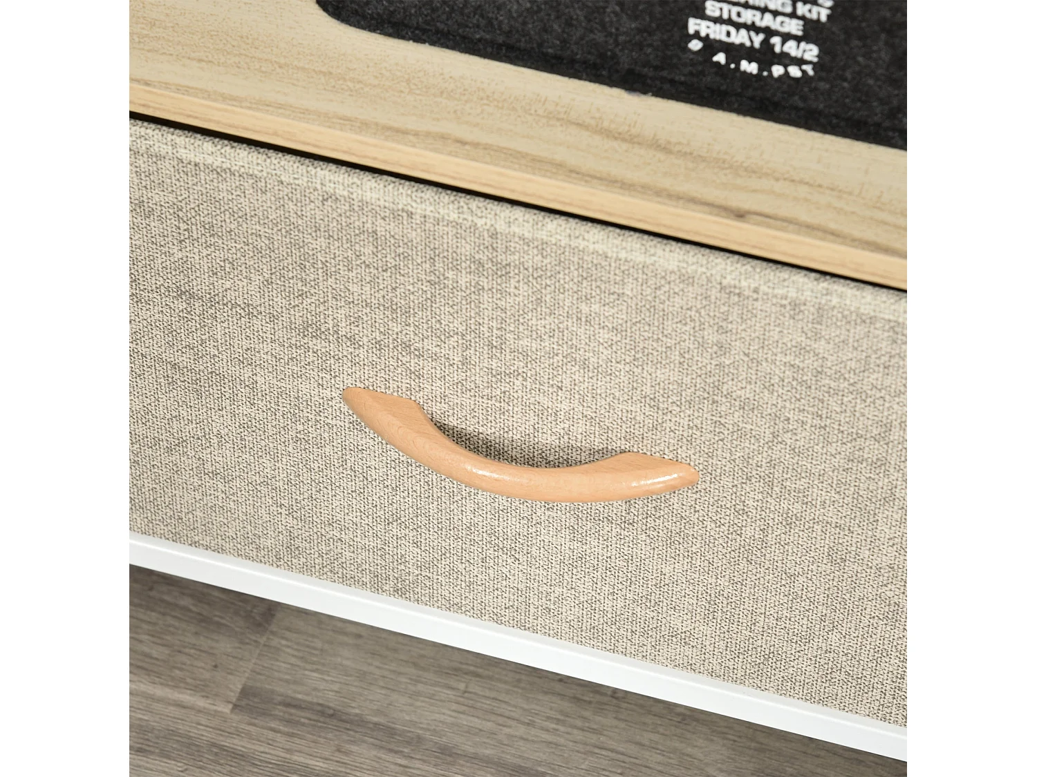 Elha 98cm TV Cabinet Maple and Light Grey 2 Fold Down Fabric Drawers