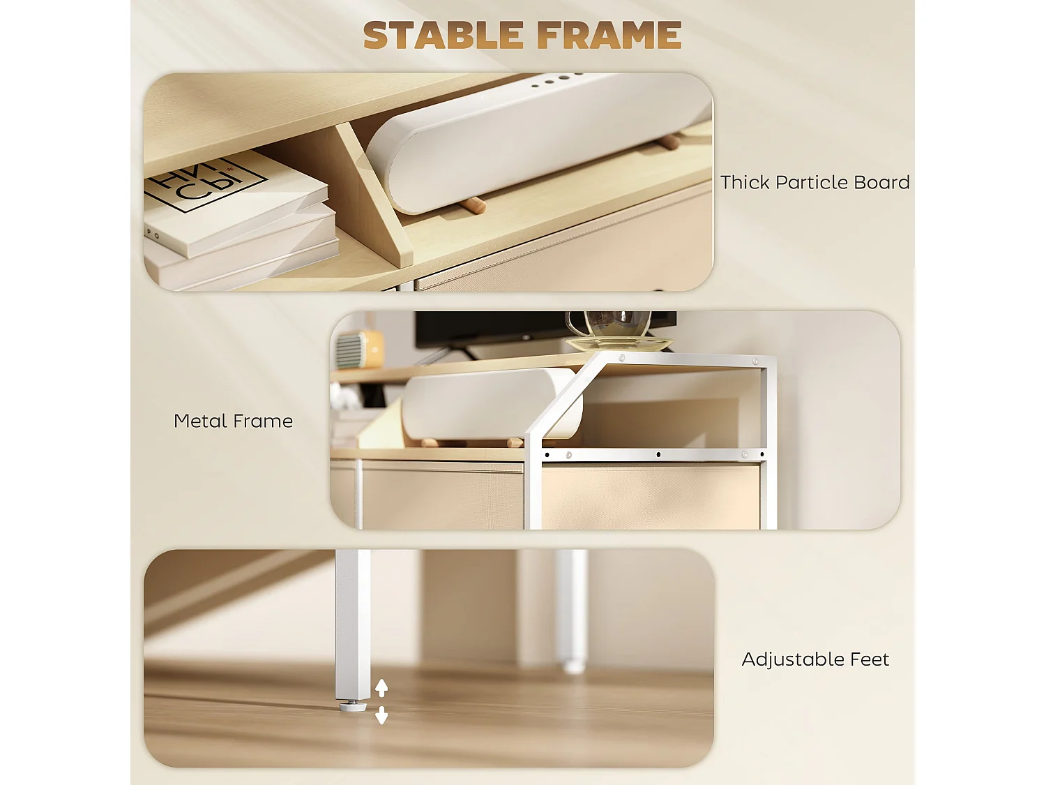 Avamira 98cm Natural and White TV Stand with Foldable Drawers Fits up to 55 inch TVs