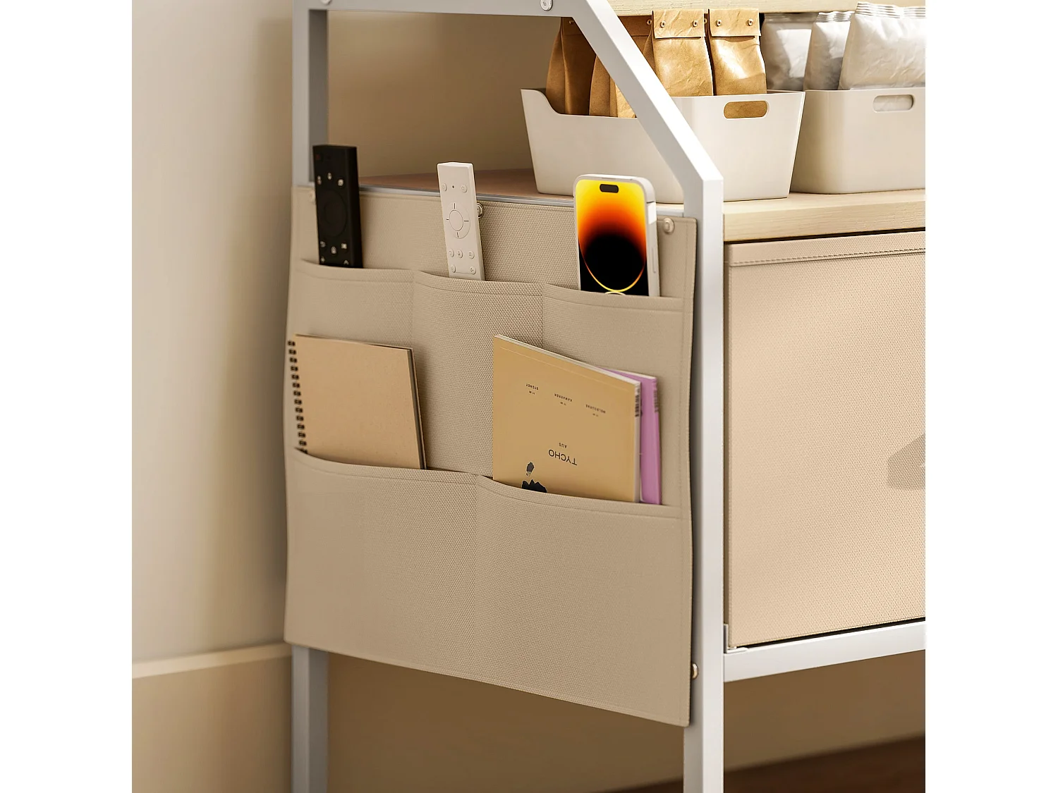 Avamira 98cm Natural and White TV Stand with Foldable Drawers Fits up to 55 inch TVs