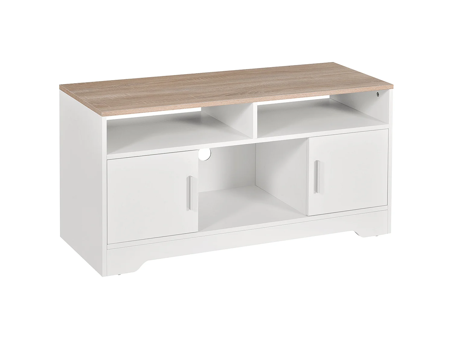 Tadori 105cm White and Wood TV Console 2 Doors with Open Shelves