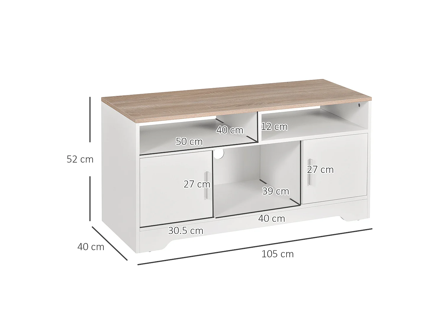 Tadori 105cm White and Wood TV Console 2 Doors with Open Shelves