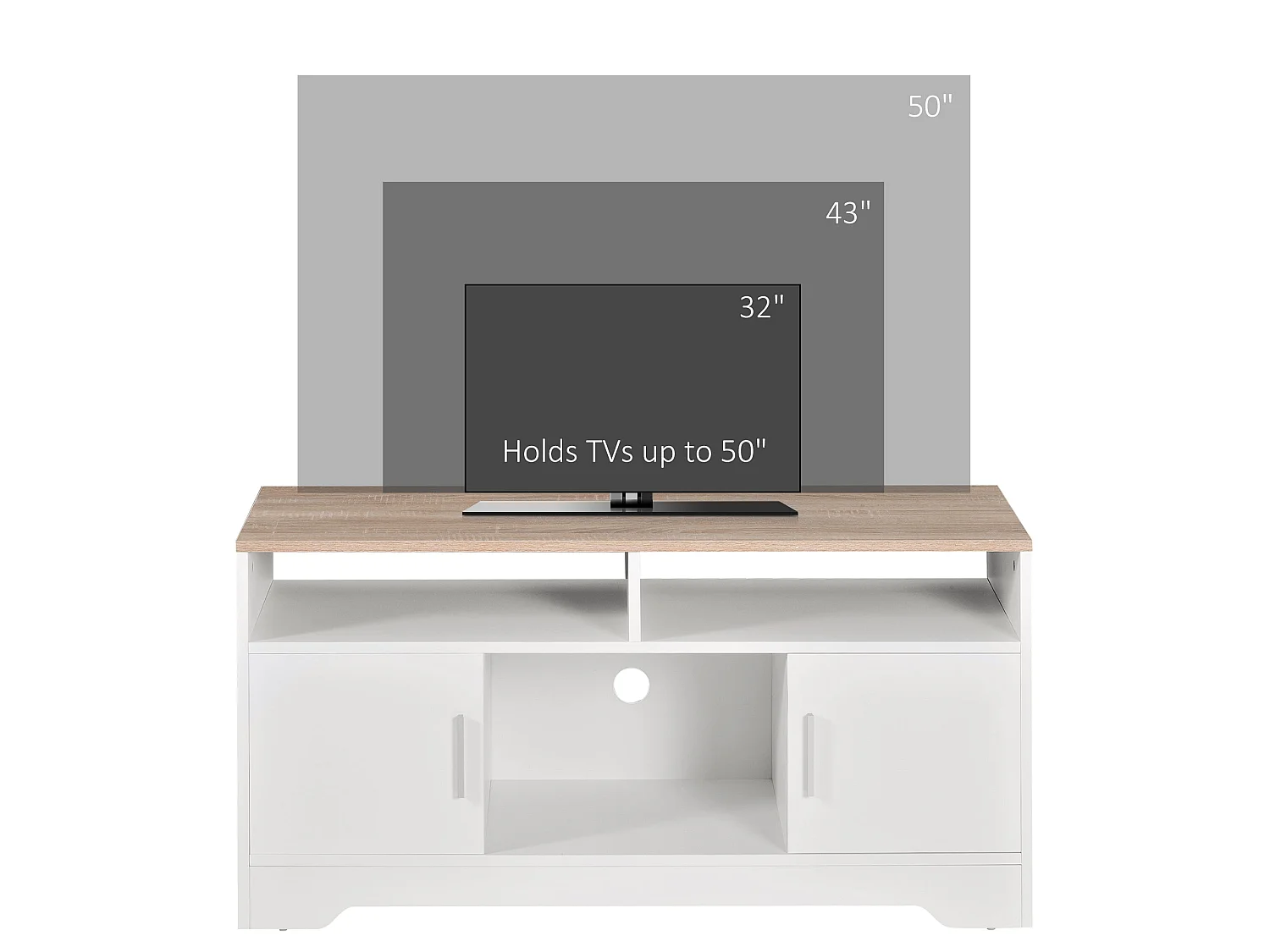 Tadori 105cm White and Wood TV Console 2 Doors with Open Shelves