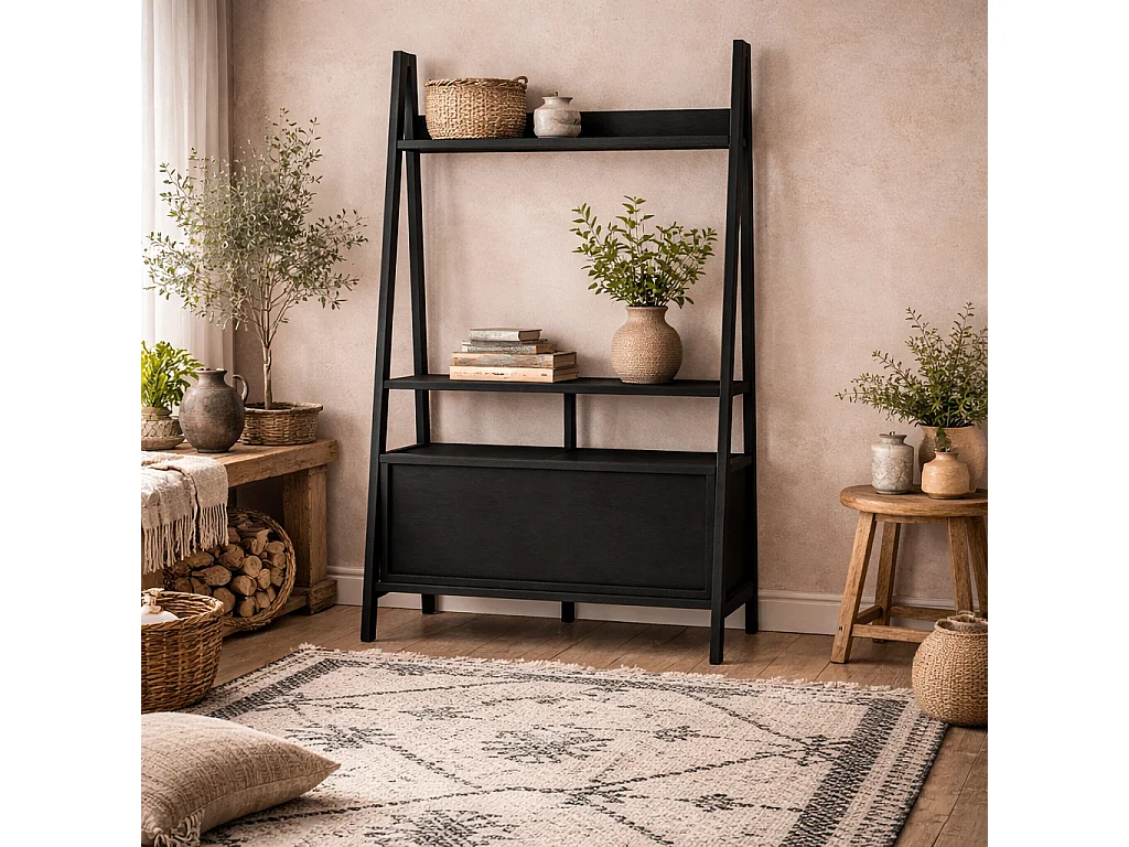 Athy Small Matt Black Wooden Ladder TV Unit
