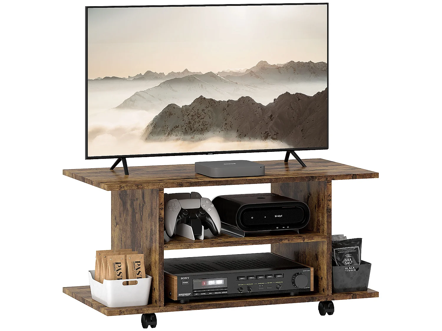 Rinael 80cm Rustic Brown Mobile TV Storage Unit with Shelves