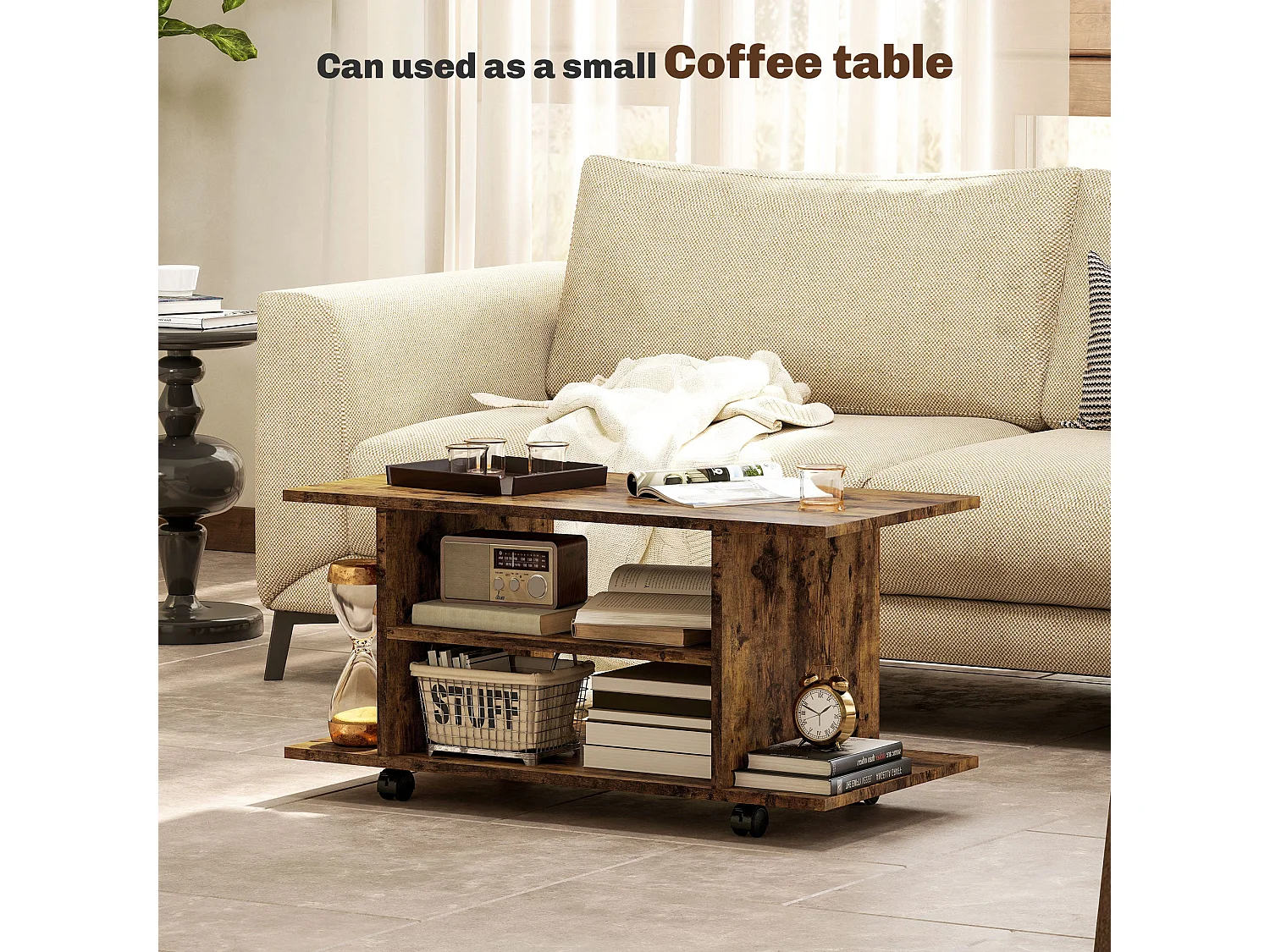 Rinael 80cm Rustic Brown Mobile TV Storage Unit with Shelves