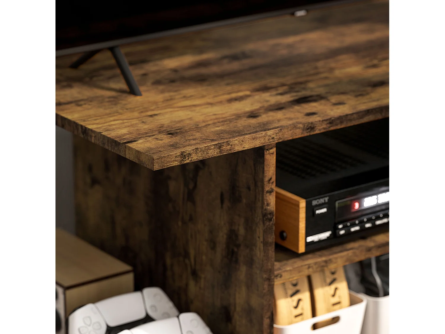 Rinael 80cm Rustic Brown Mobile TV Storage Unit with Shelves