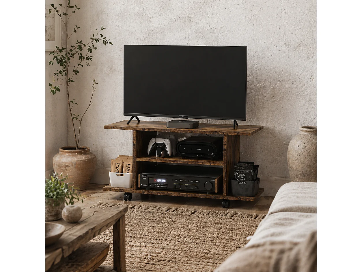 Rinael 80cm Rustic Brown Mobile TV Storage Unit with Shelves