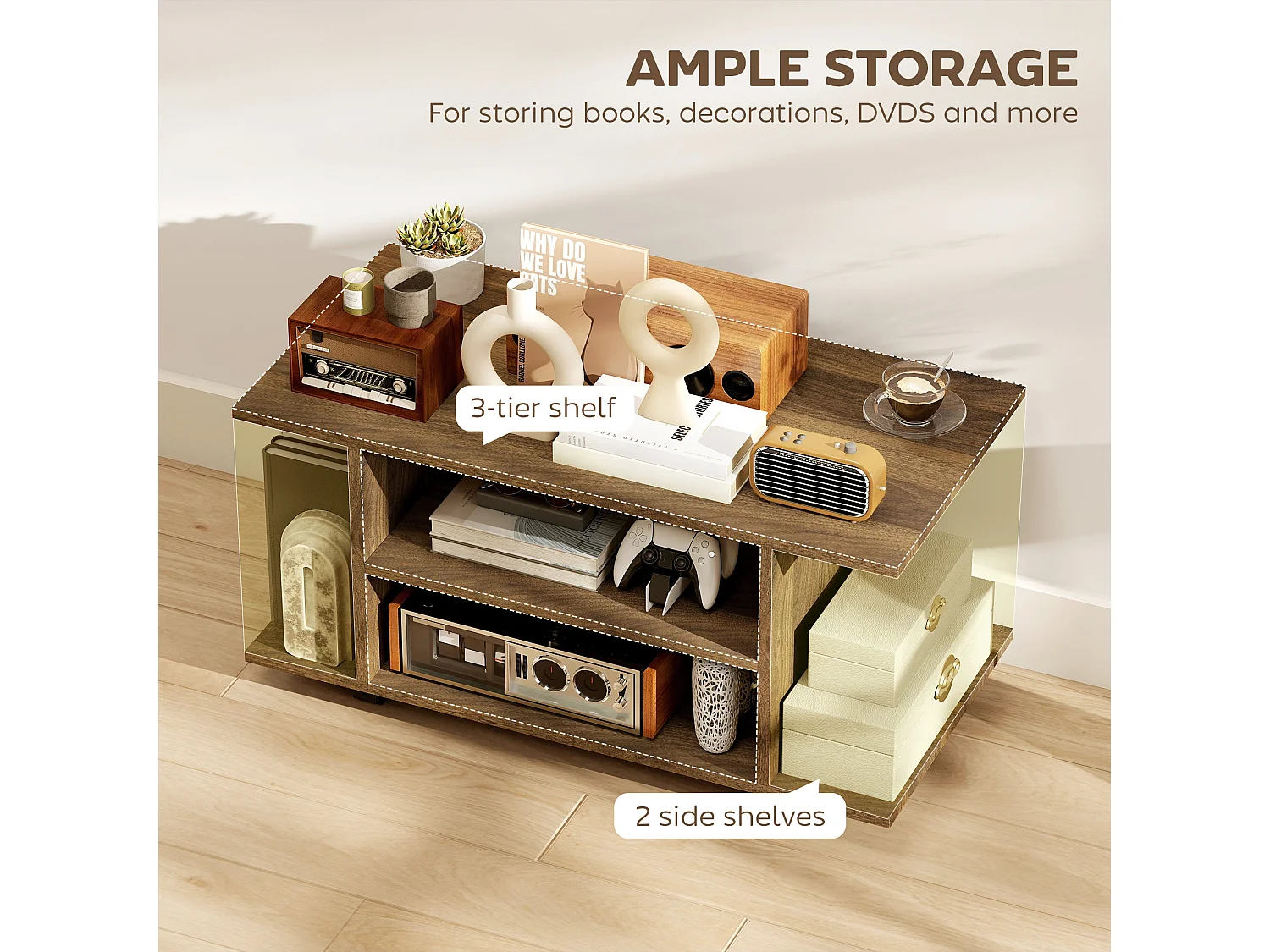 Avavello 80cm Walnut Mobile TV Storage Unit with Shelves