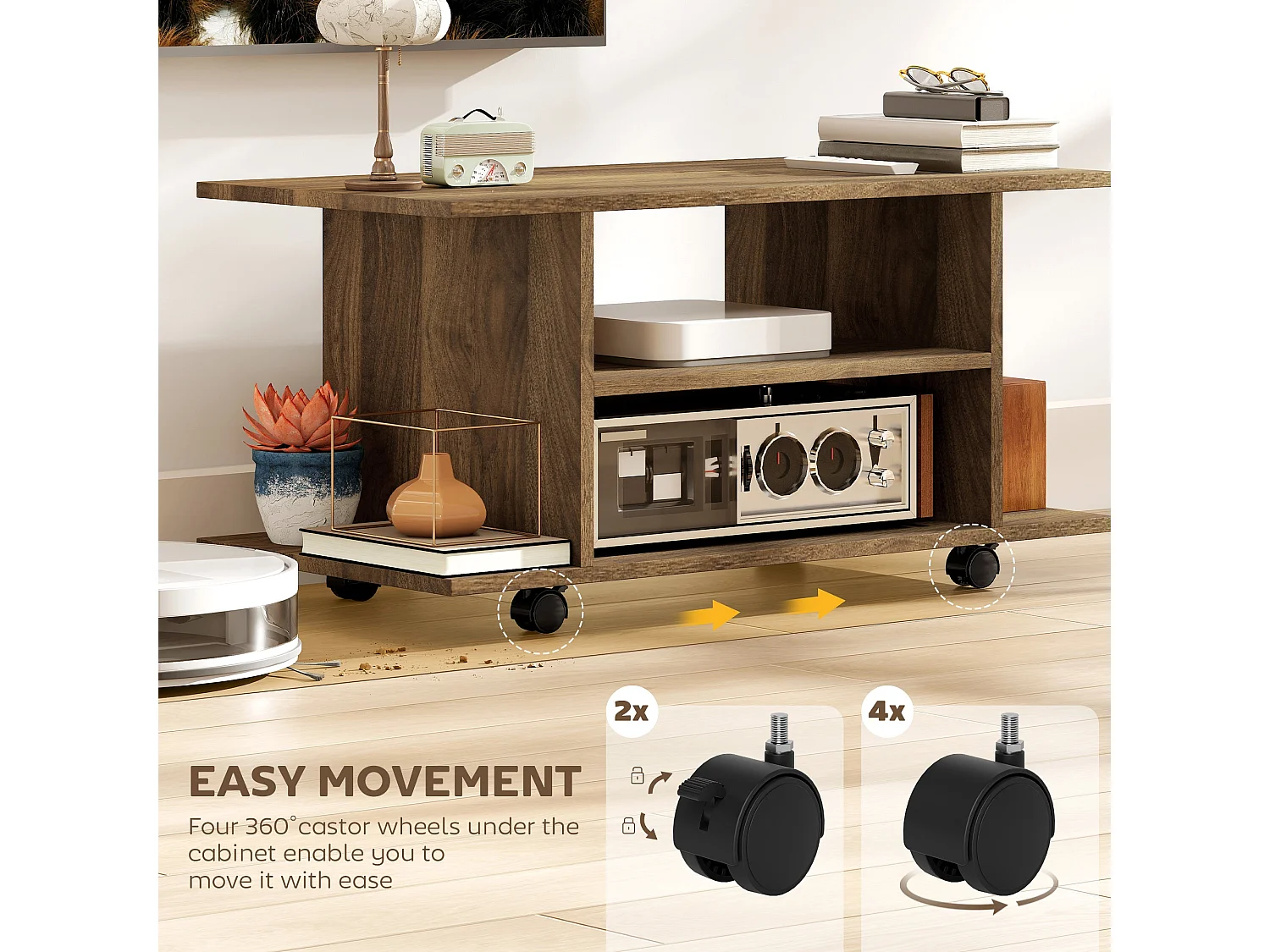 Avavello 80cm Walnut Mobile TV Storage Unit with Shelves
