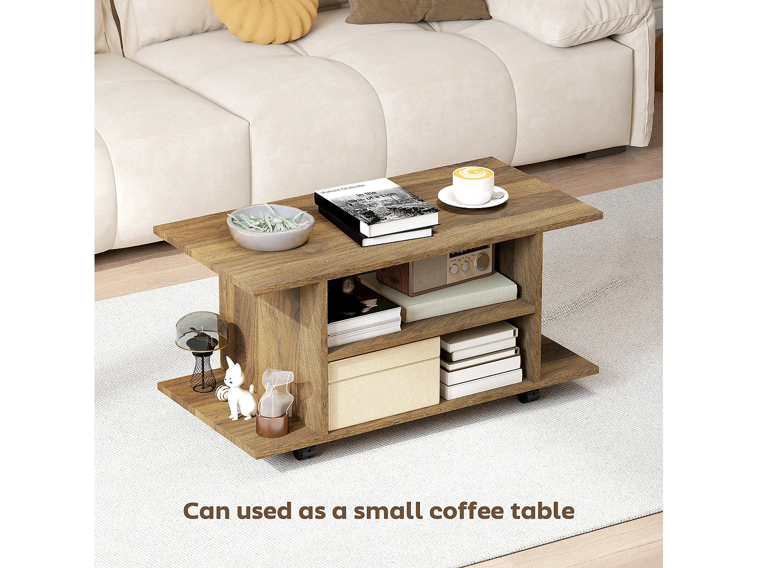 Avavello 80cm Walnut Mobile TV Storage Unit with Shelves
