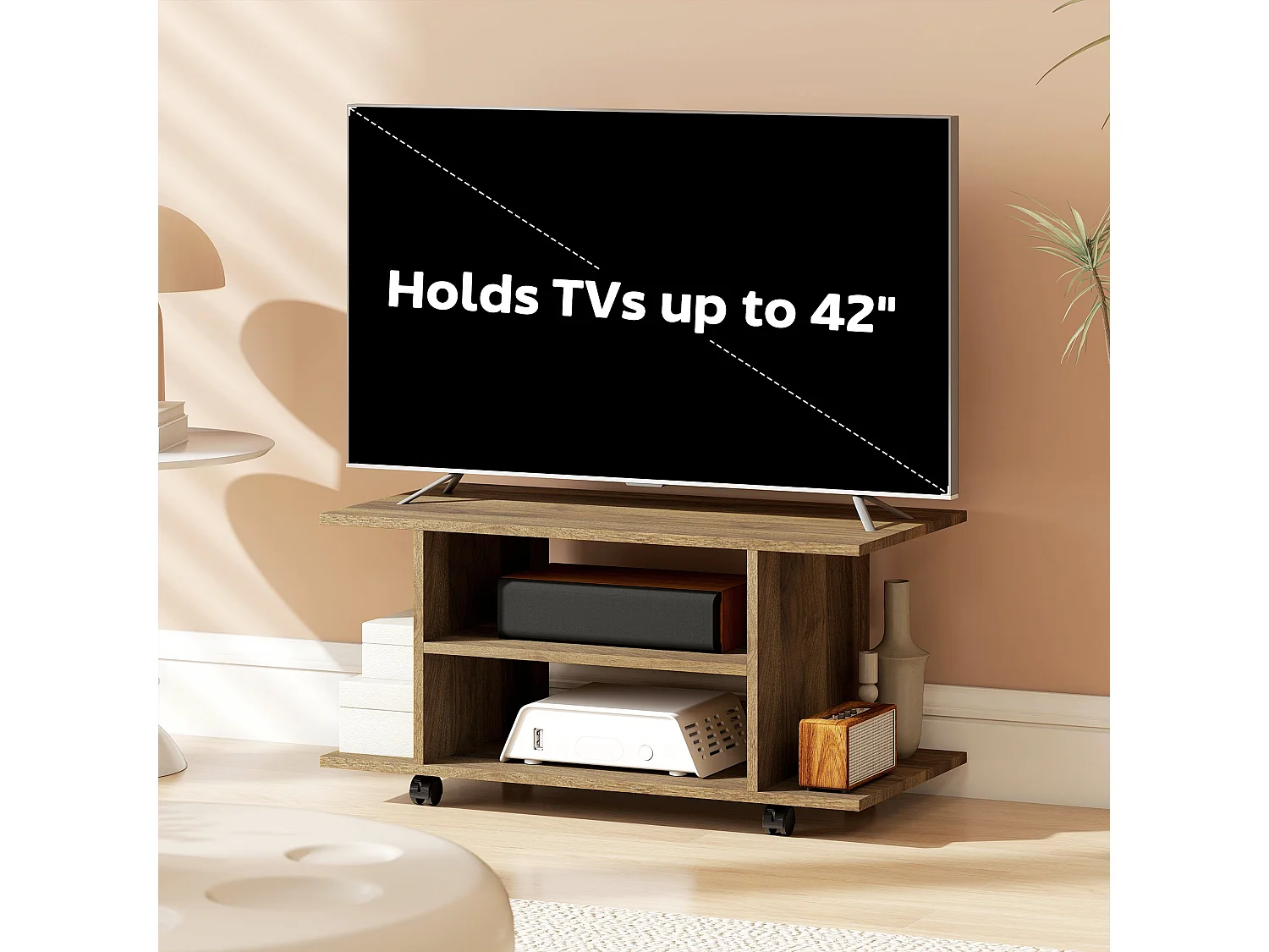 Avavello 80cm Walnut Mobile TV Storage Unit with Shelves