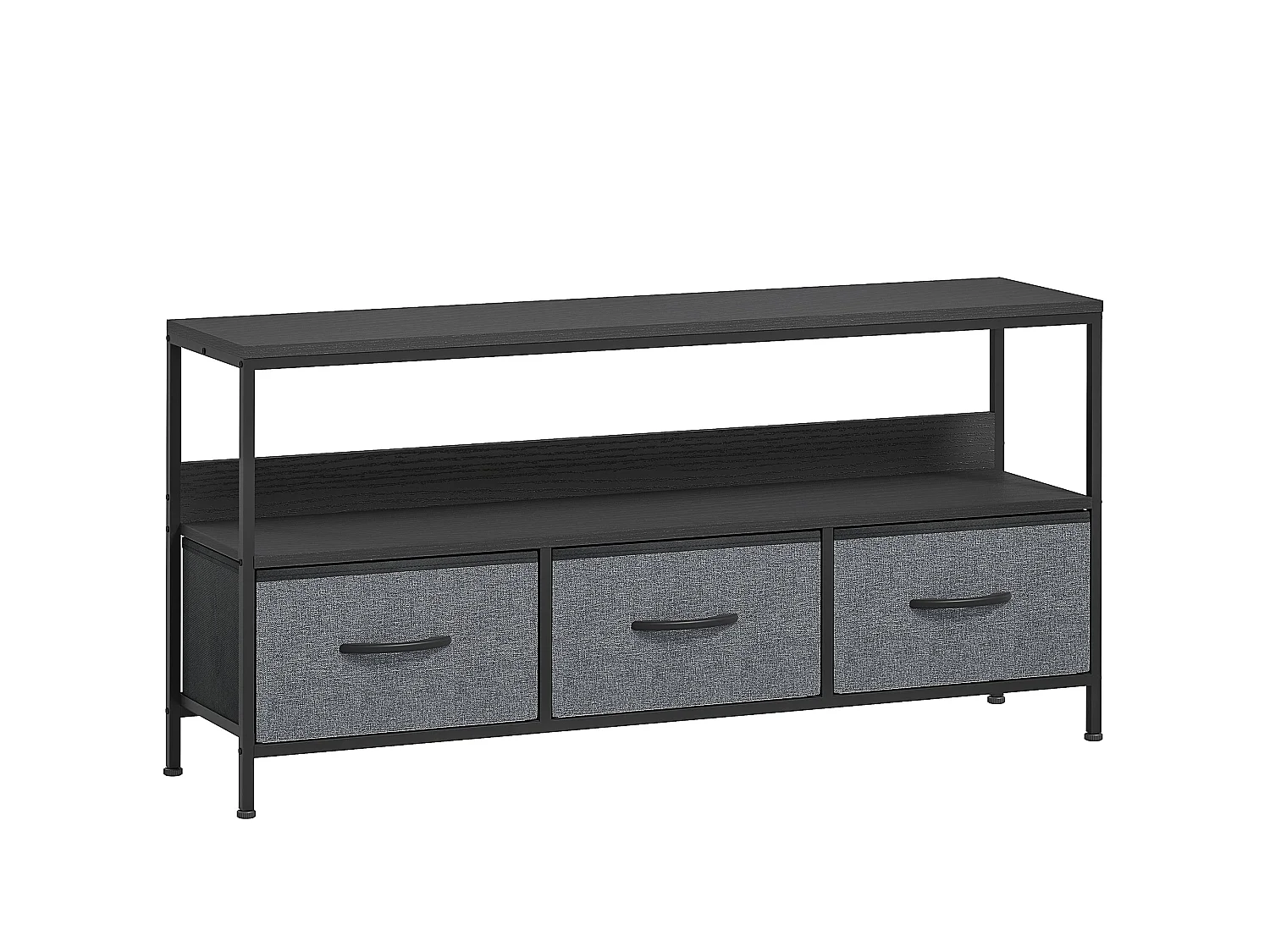 Avanor 120cm Black TV Storage Unit with 3 Foldable Fabric Drawers