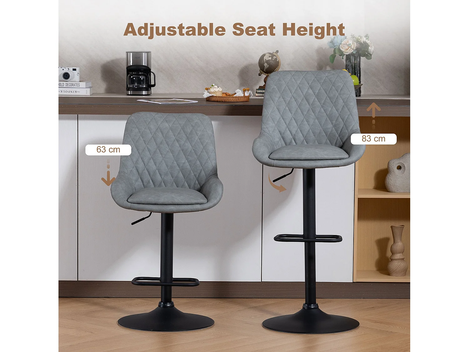 Taraneno Set of 2 Light Grey Faux Leather Retro Bar Chairs