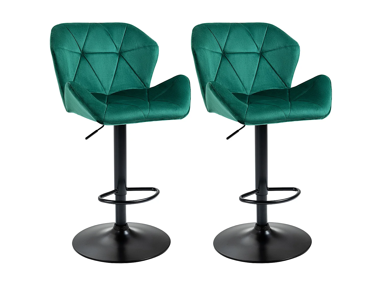 Somaveno Velvet Green Adjustable Bar Stools Set of 2 Metal Base with Footrest