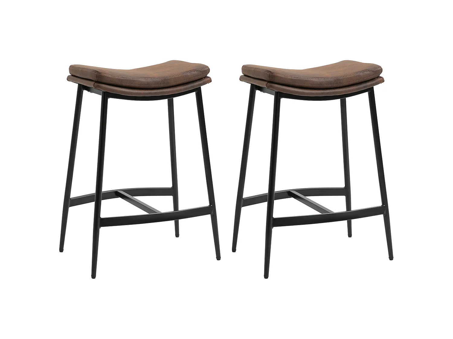 Noveha Set of 2 Brown Microfibre Industrial Breakfast Bar Stools 66cm Seat Height