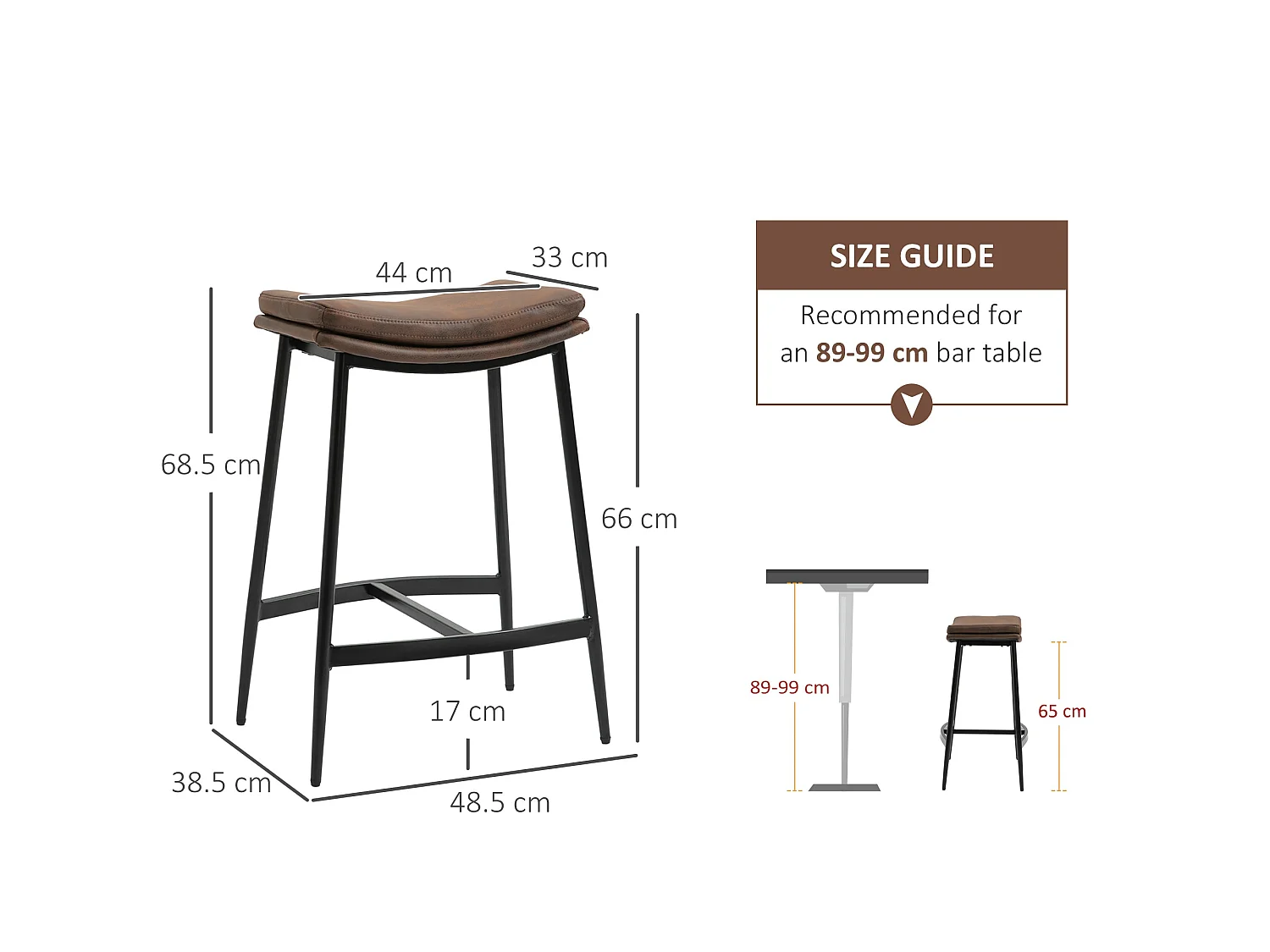 Noveha Set of 2 Brown Microfibre Industrial Breakfast Bar Stools 66cm Seat Height