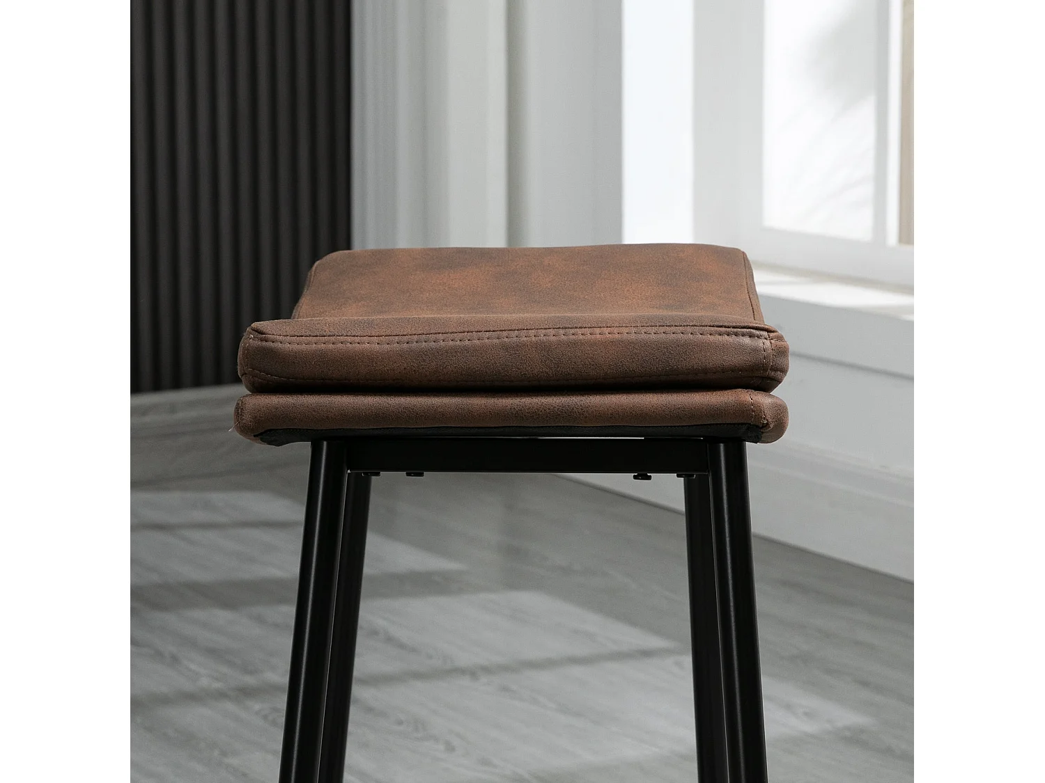 Noveha Set of 2 Brown Microfibre Industrial Breakfast Bar Stools 66cm Seat Height
