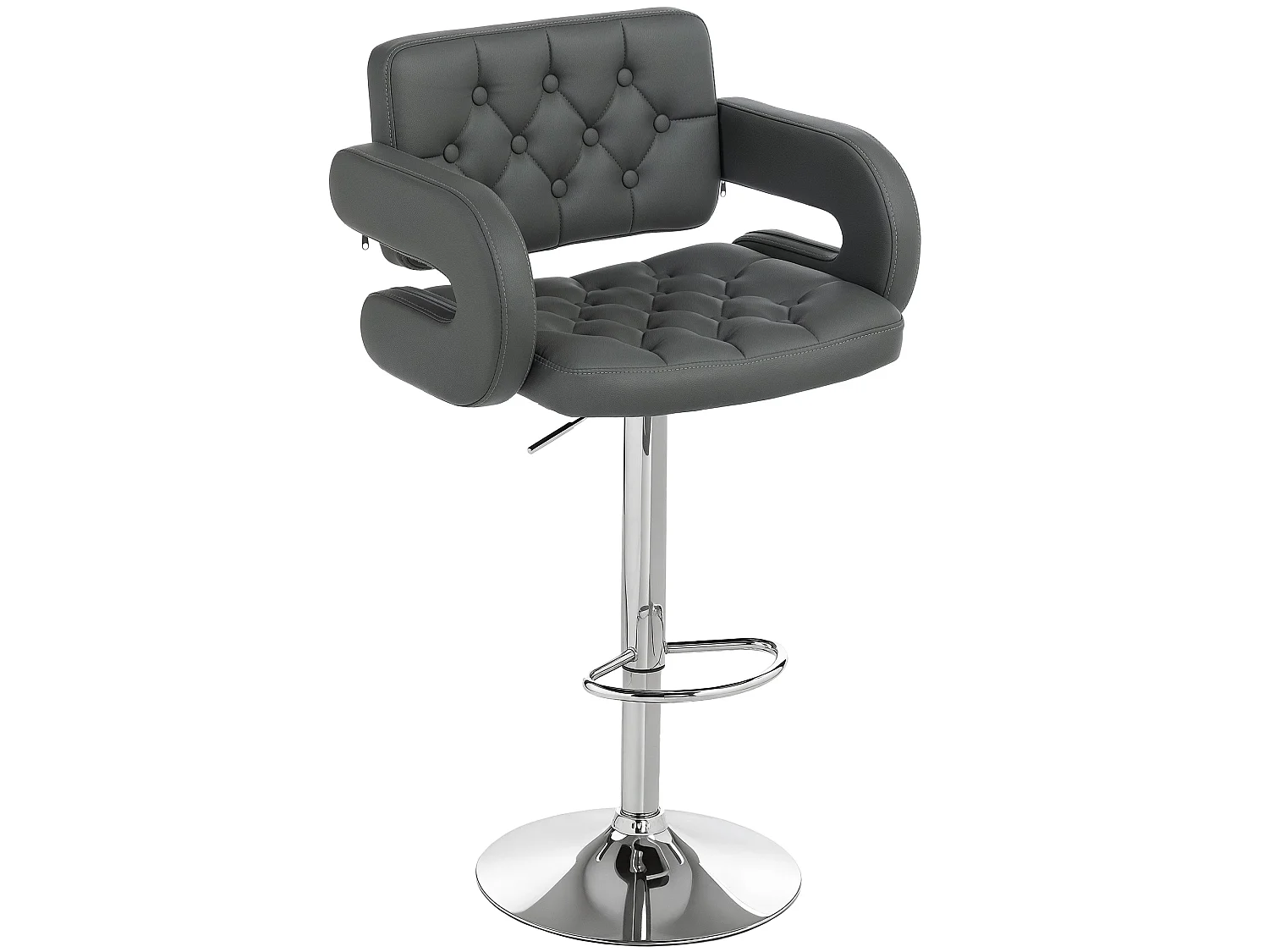 Sacorte Grey Faux Leather Adjustable Swivel Bar Stool with Armrests