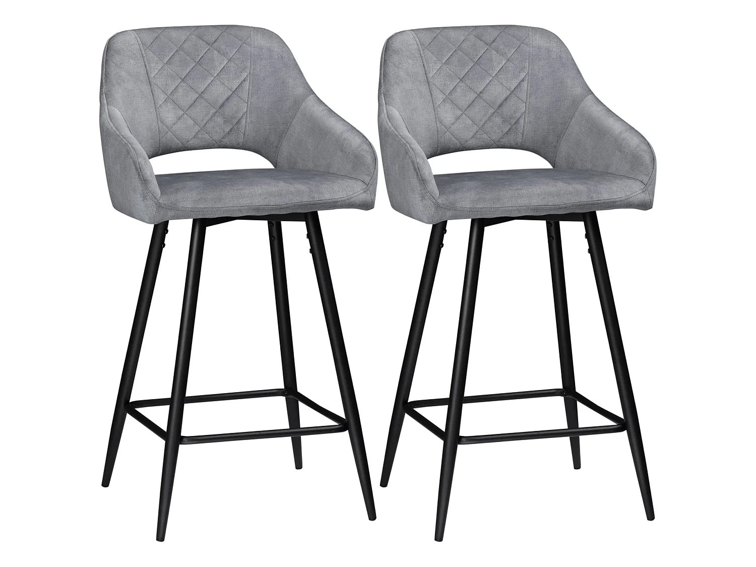 Zire Set of 2 Grey Velvet Feel Counter Bar Stools with Steel Legs