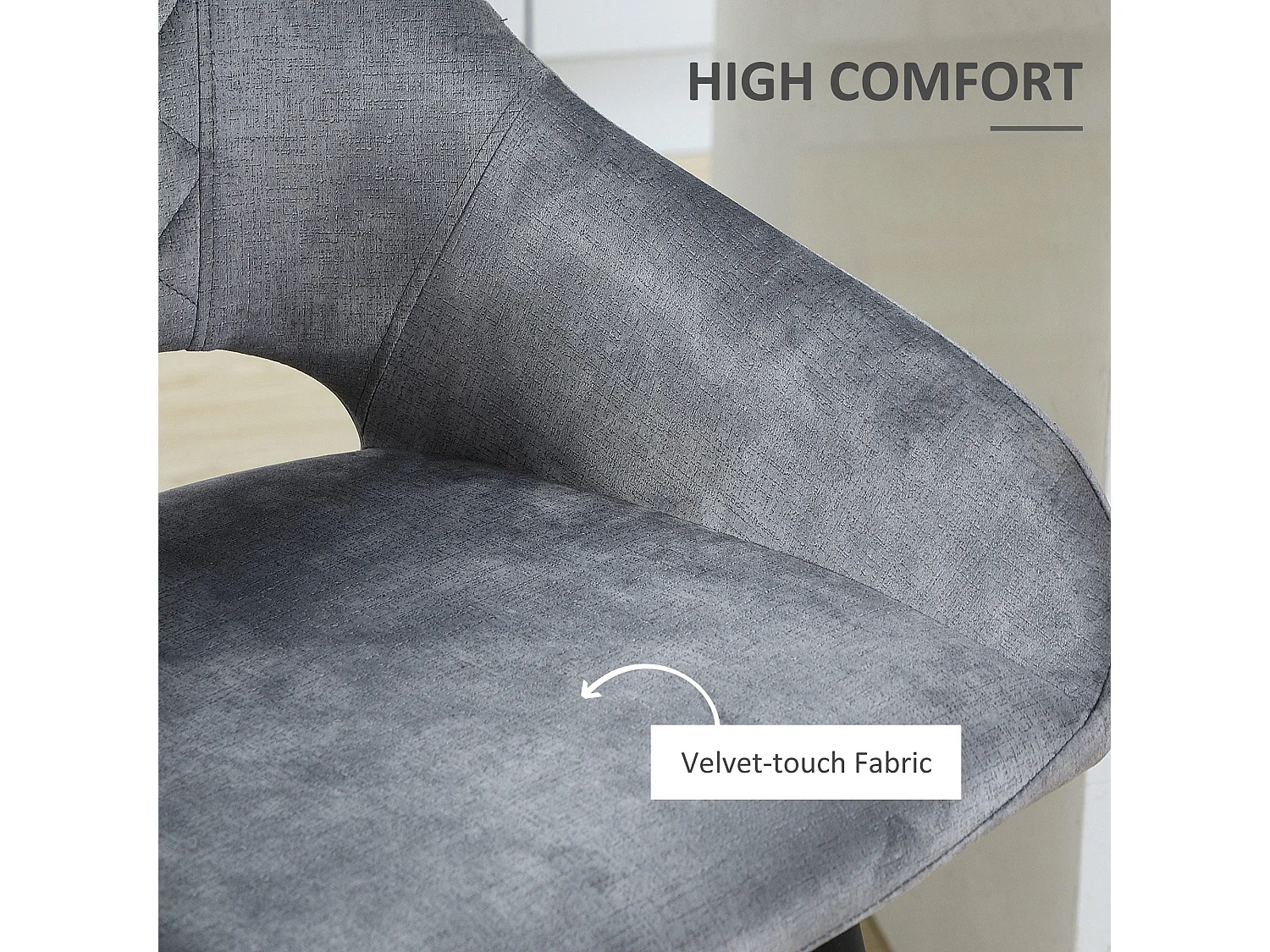 Zire Set of 2 Grey Velvet Feel Counter Bar Stools with Steel Legs