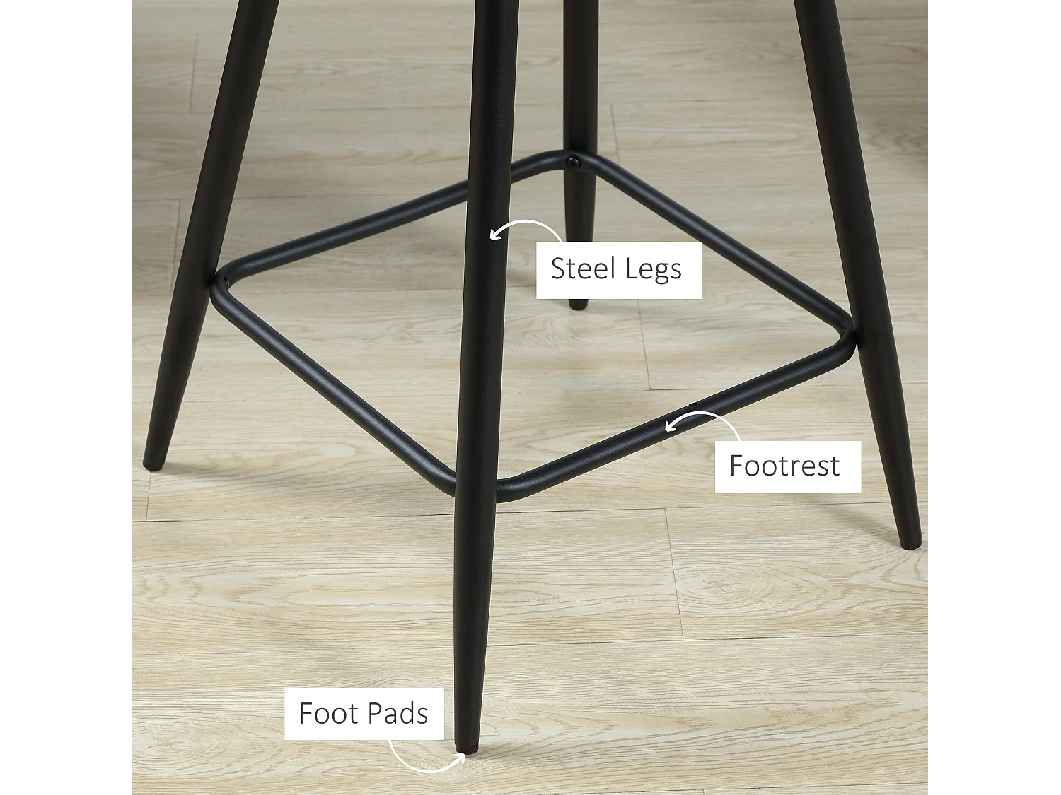 Zire Set of 2 Grey Velvet Feel Counter Bar Stools with Steel Legs