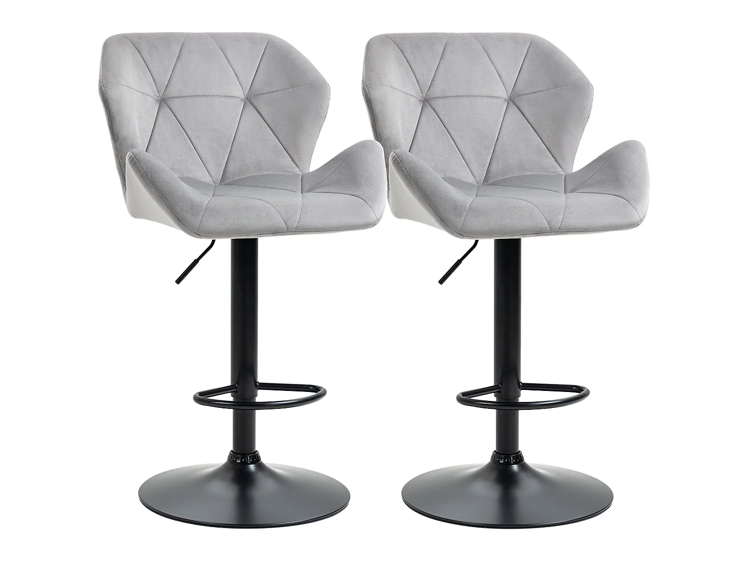 Savi Velvet Feel Grey Adjustable Swivel Bar Stools Set of 2 Sculpted Seat with Footrest