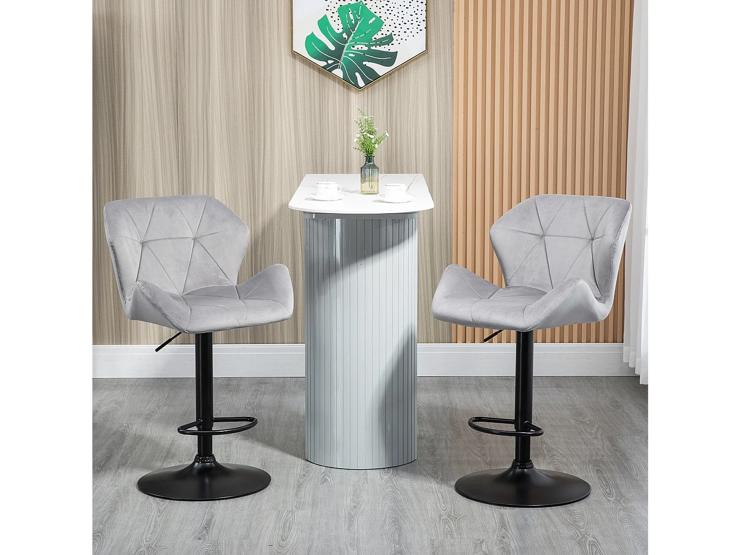 Savi Velvet Feel Grey Adjustable Swivel Bar Stools Set of 2 Sculpted Seat with Footrest