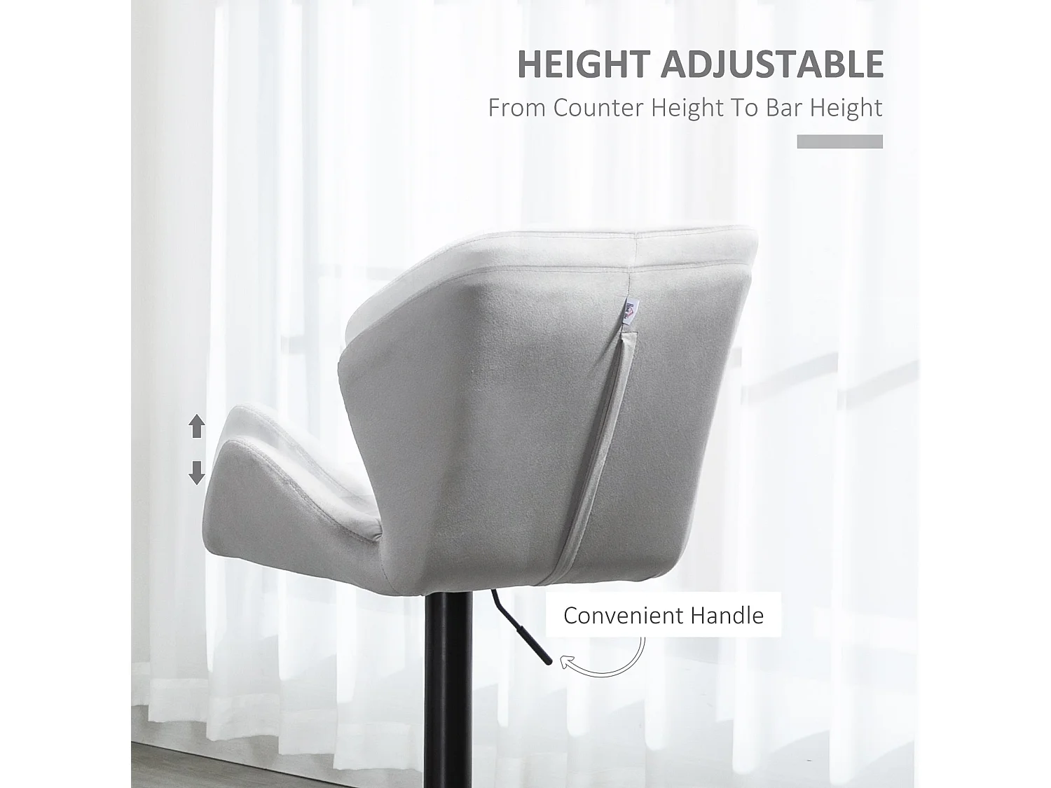 Savi Velvet Feel Grey Adjustable Swivel Bar Stools Set of 2 Sculpted Seat with Footrest