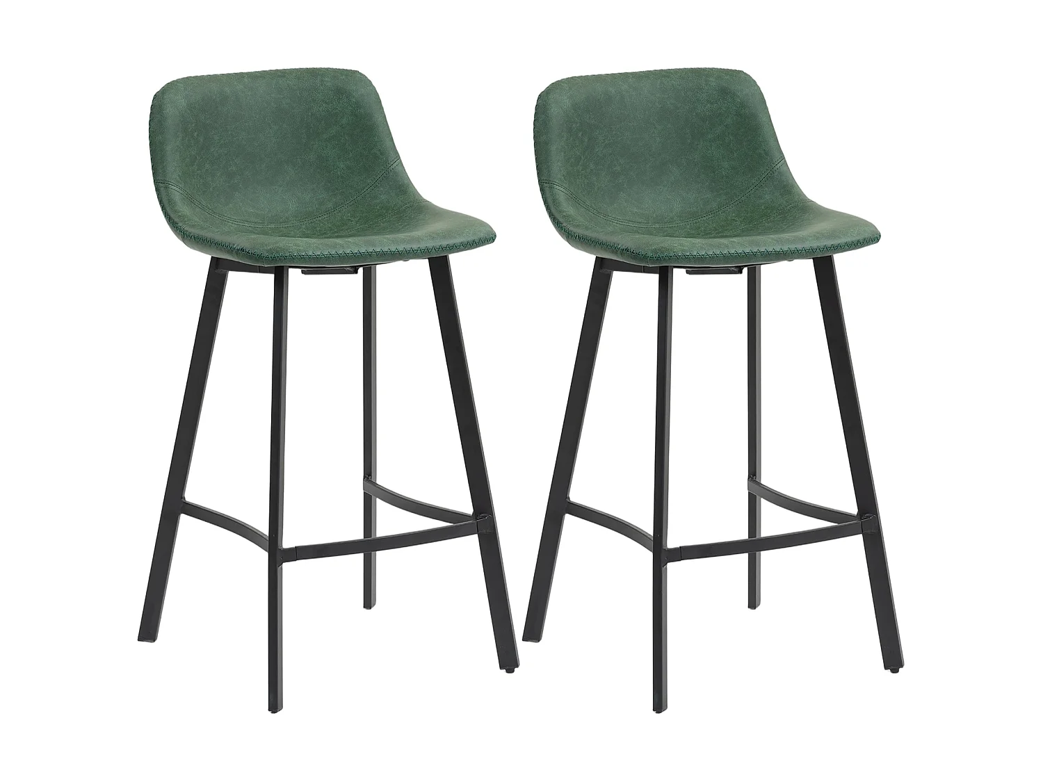 Noso Tane Set of 2 Green Faux Leather Counter Stools Powder Coated Steel