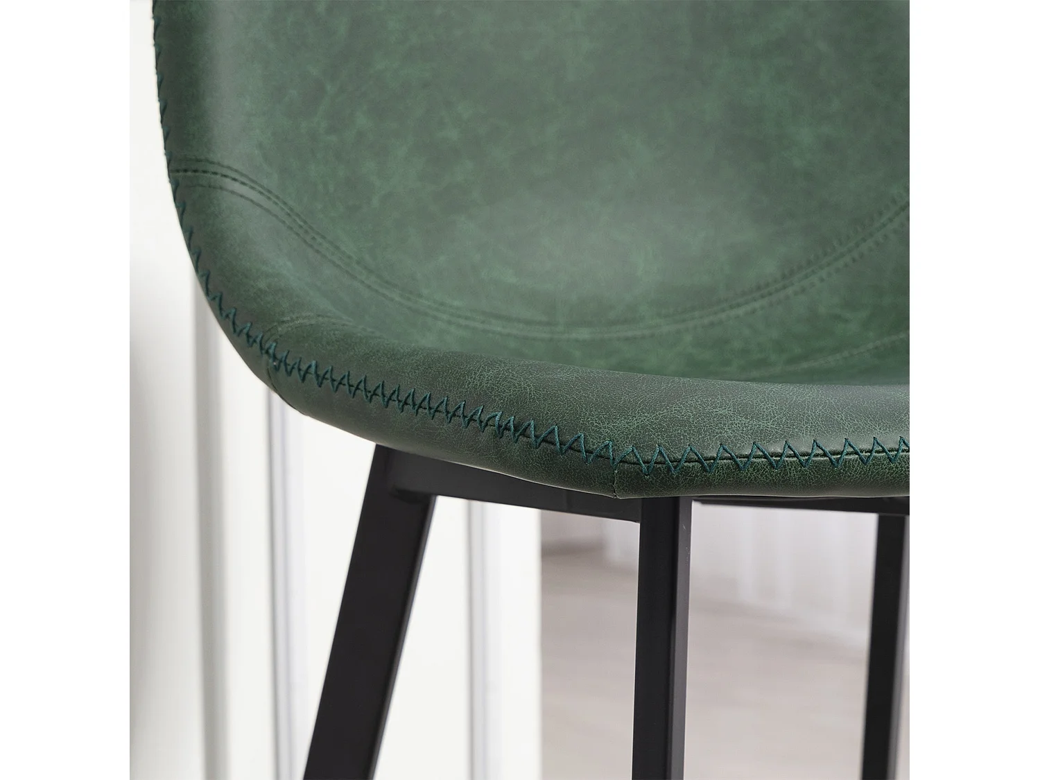 Noso Tane Set of 2 Green Faux Leather Counter Stools Powder Coated Steel