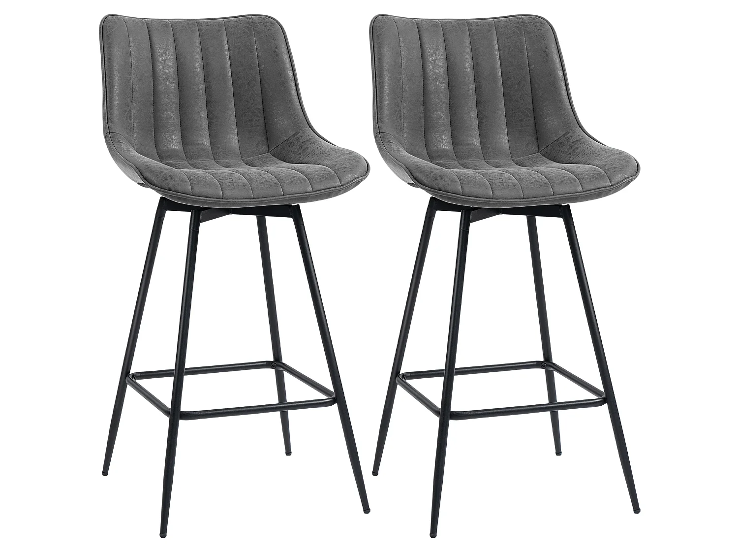 Pahara Set of 2 Grey Faux Leather Swivel Bar Chairs