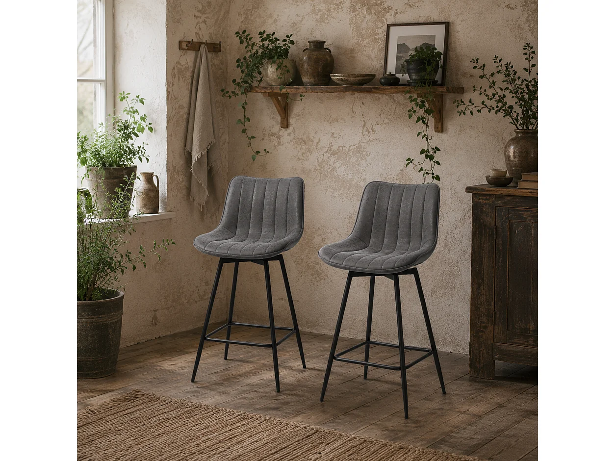 Pahara Set of 2 Grey Faux Leather Swivel Bar Chairs