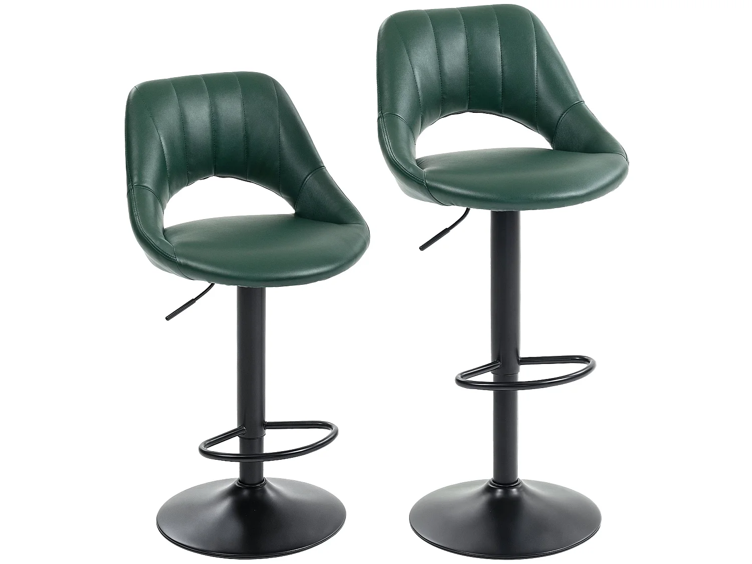 Nimba Set of 2 Dark Green Faux Leather Counter Stools Adjustable Swivel Steel Base