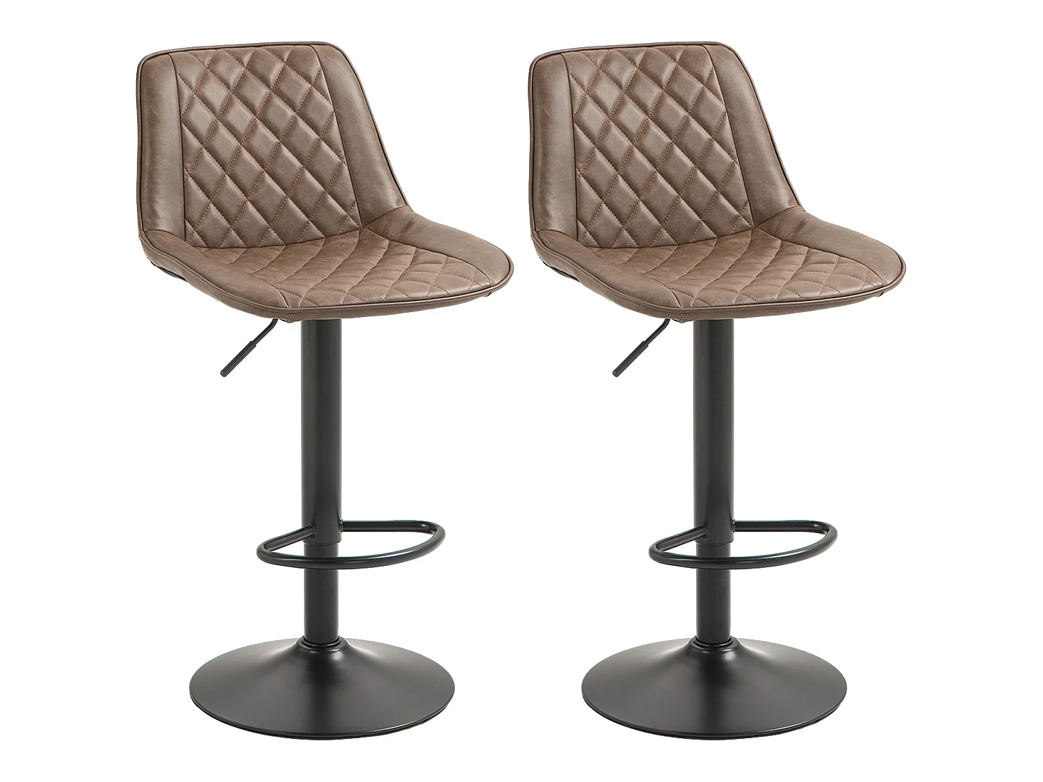 Tadilu Brown Faux Leather Adjustable Retro Bar Stools Set of 2 with Swivel Seats