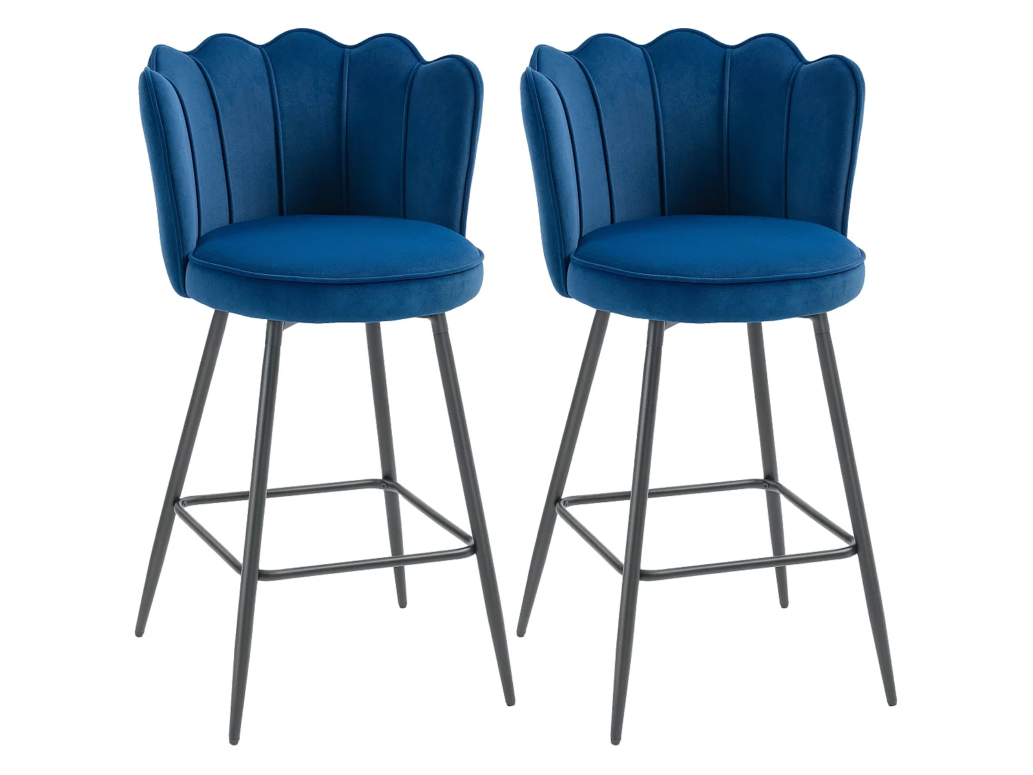 Yovafi Set of 2 Dark Blue Velvet Feel Lotus Bar Stools