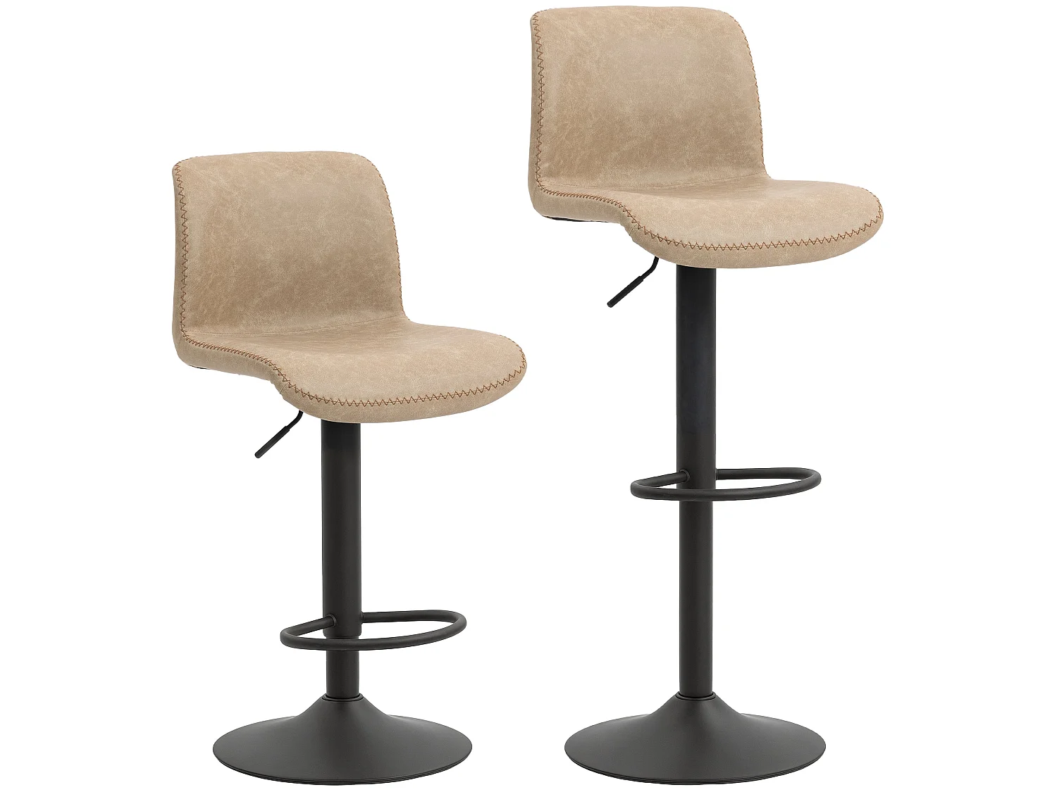 Salile Set of 2 Light Brown Faux Leather Adjustable Breakfast Bar Chairs with Backrest