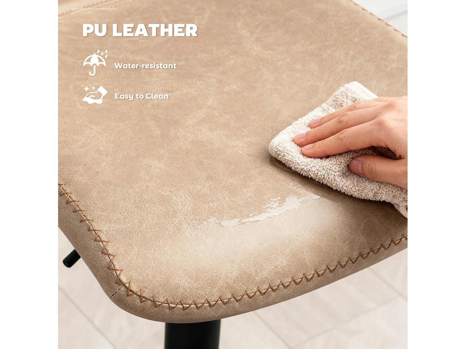 Salile Set of 2 Light Brown Faux Leather Adjustable Breakfast Bar Chairs with Backrest