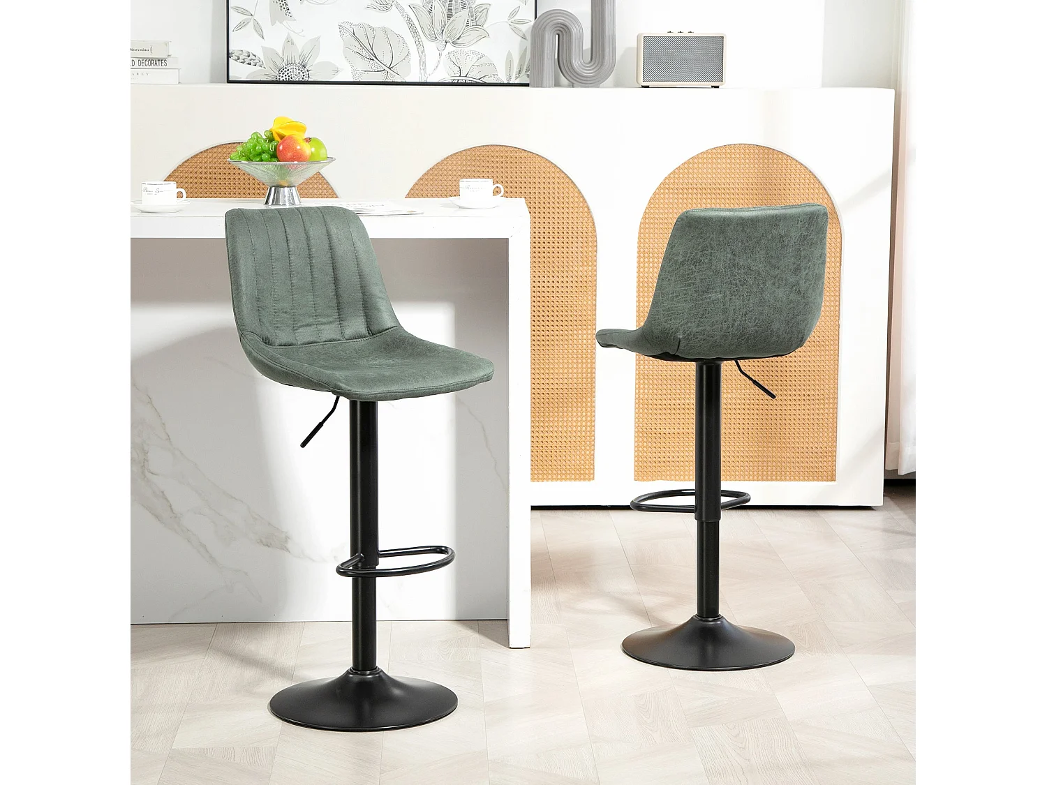 Reli Fabric Green Retro Tub Style Padded Bar Stools Set of 2