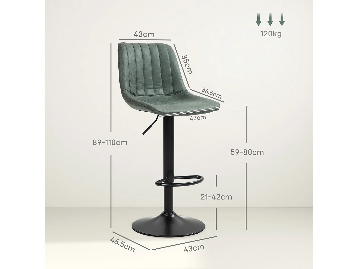 Reli Fabric Green Retro Tub Style Padded Bar Stools Set of 2
