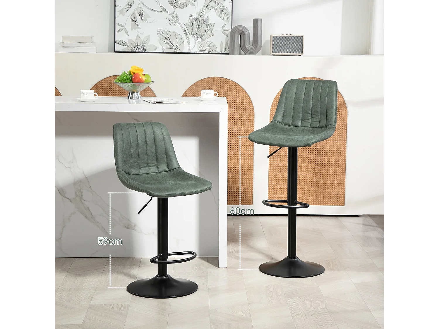Reli Fabric Green Retro Tub Style Padded Bar Stools Set of 2