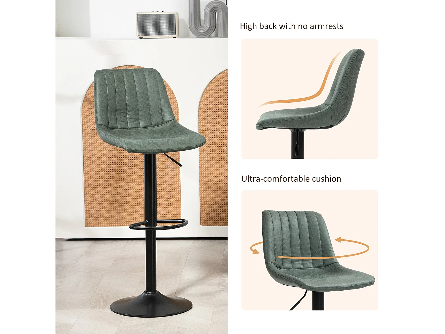 Reli Fabric Green Retro Tub Style Padded Bar Stools Set of 2
