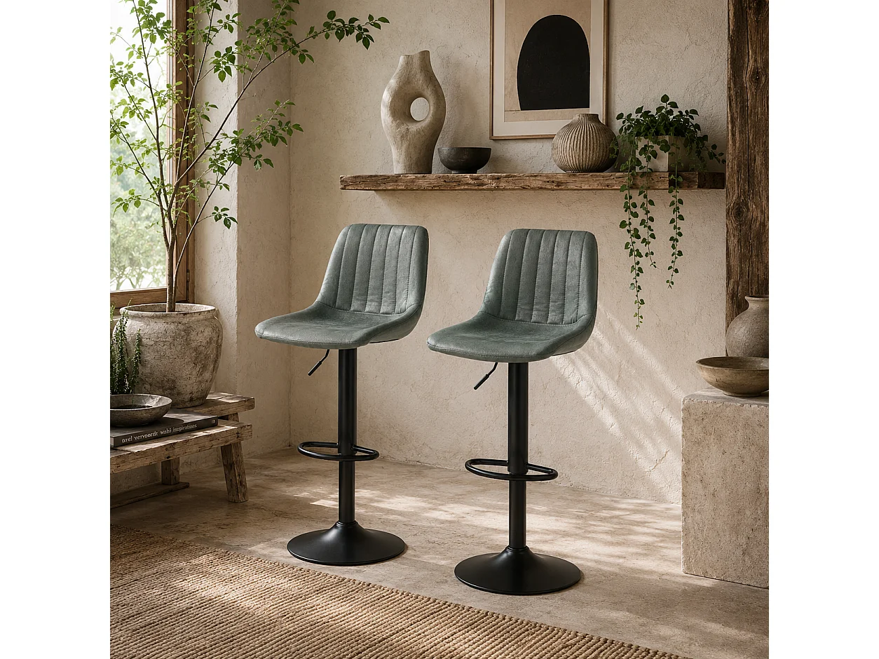 Reli Fabric Green Retro Tub Style Padded Bar Stools Set of 2